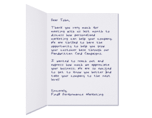 A Handwritten Thank You Card writing sample for customer loyalty